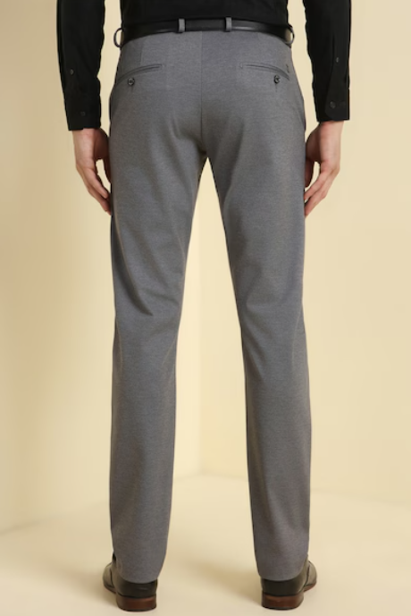 Men Grey Textured Formal Trousers