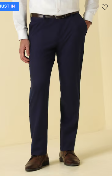 Men Navy Solid Formal Trousers