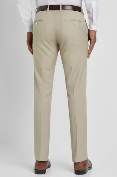 Men Beige Slim Fit Solid Formal Trousers