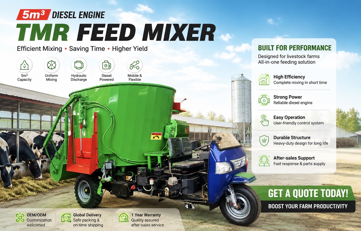 TMR Feed Mixer 5m³ Diesel Engine