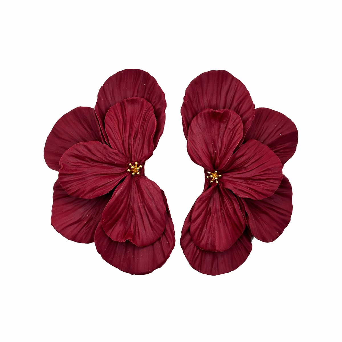 Boucles d’oreilles Fleur Élégance Bordeaux - Fini Mat & Éclats Dorés - Fait main en France