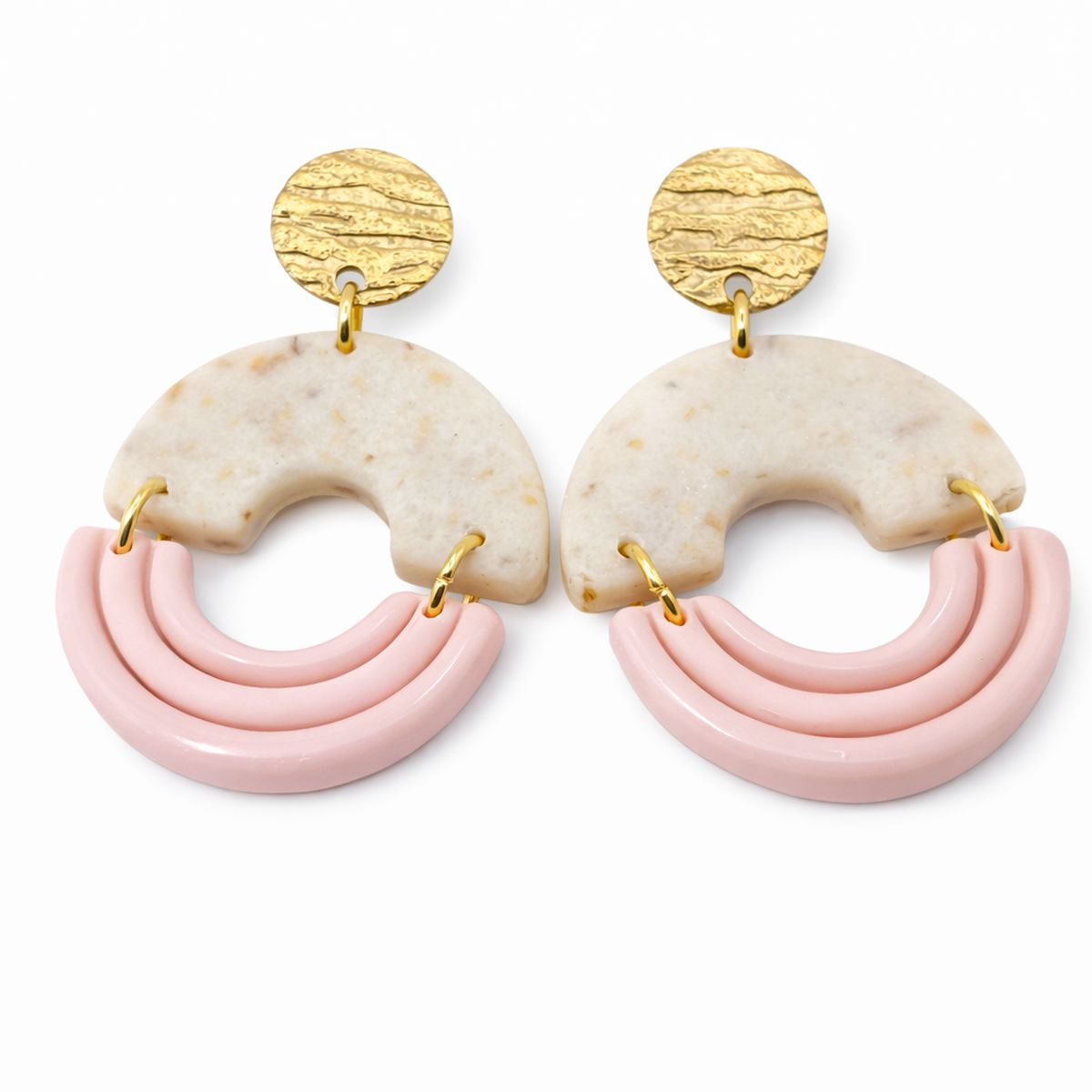 Boucles d’oreilles Arc Rosé & Texture Dorée - Fait main en France