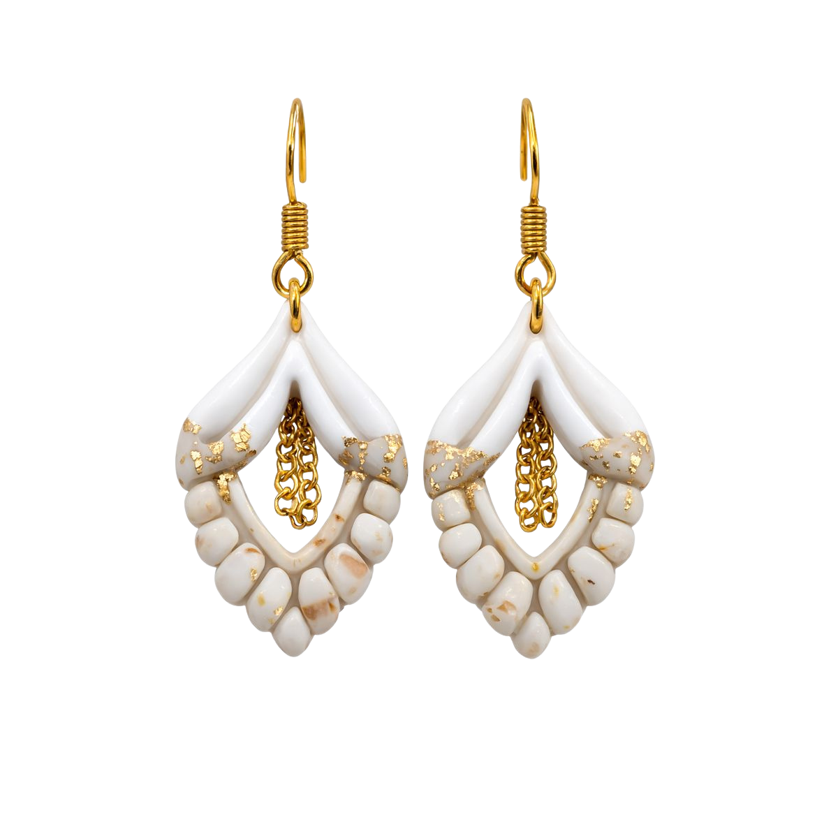 Boucles d’oreilles Goutte Ivoire & Doré - Fait main en France