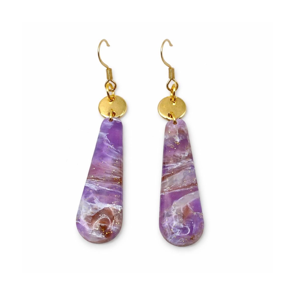 Boucles d’oreilles Goutte Améthyste Marbrée & Doré - Fait main en France