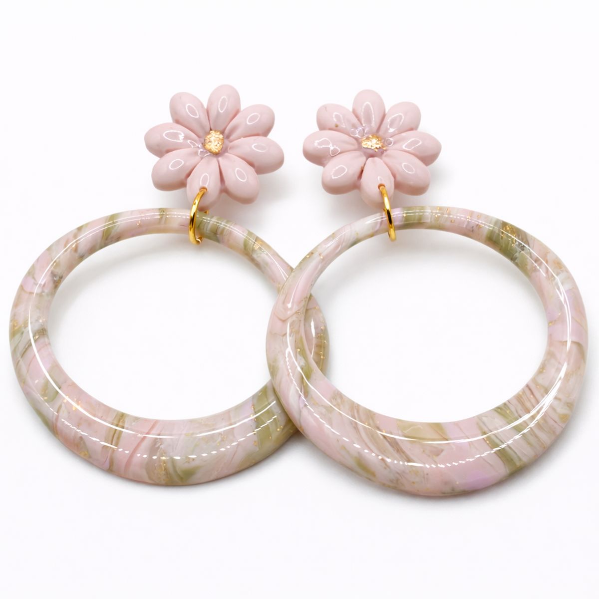 Boucles d’oreilles Fleur Rosée & Anneau Marbré - Fait main en France
