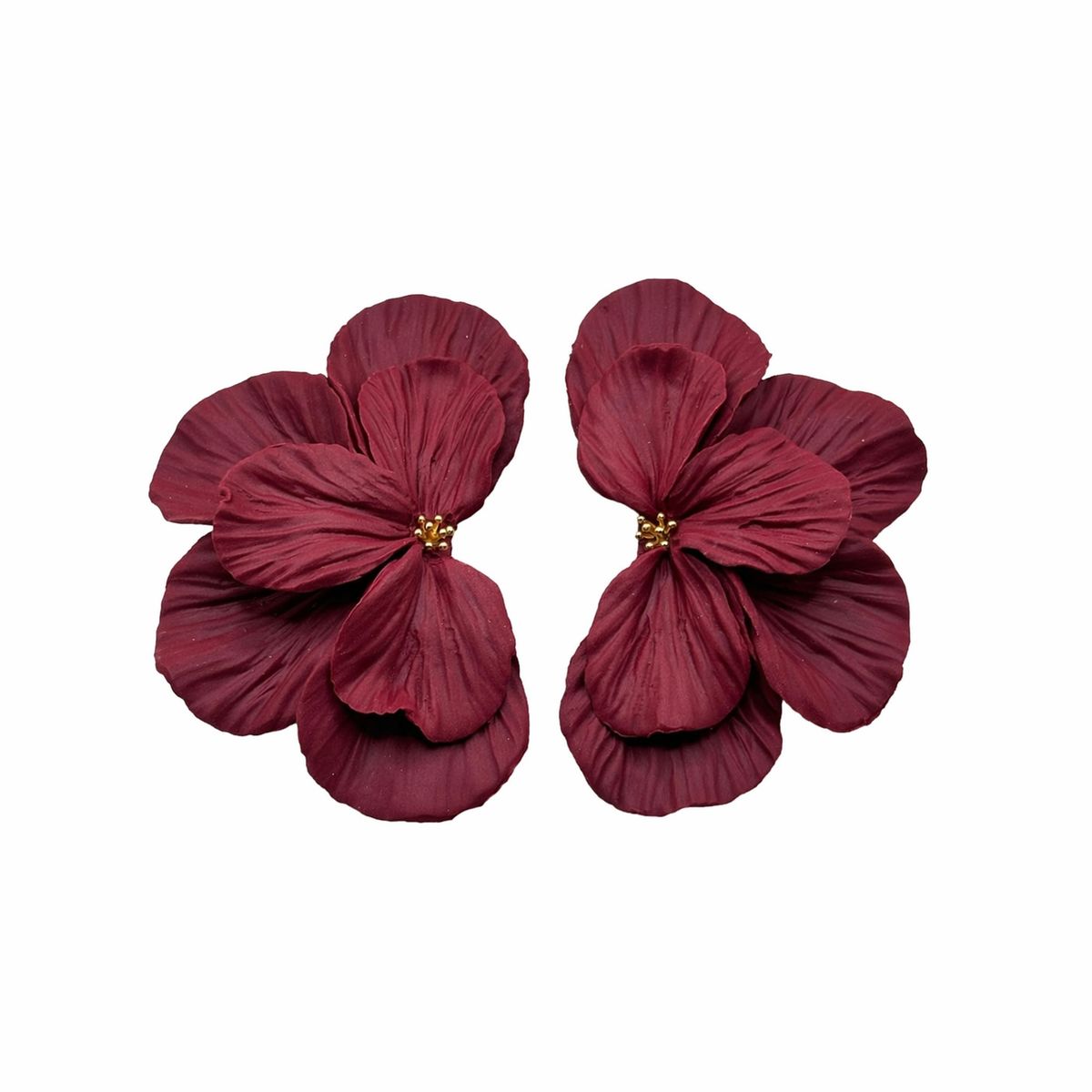 Boucles d’oreilles Fleur Élégance Bordeaux - Fini Mat & Éclats Dorés - Fait main en France