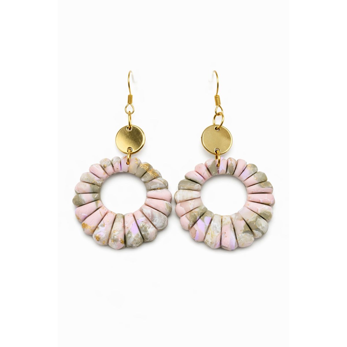 Boucles d’oreilles Anneau Marbré Rose & Beige - Fait main en France