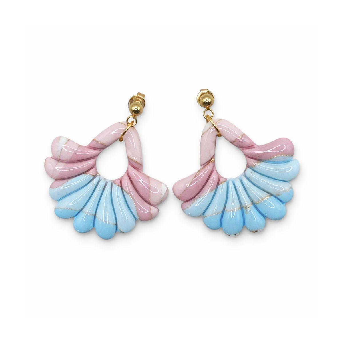 Boucles d’oreilles Éventail Pastel Rose & Bleu - Fait main en France