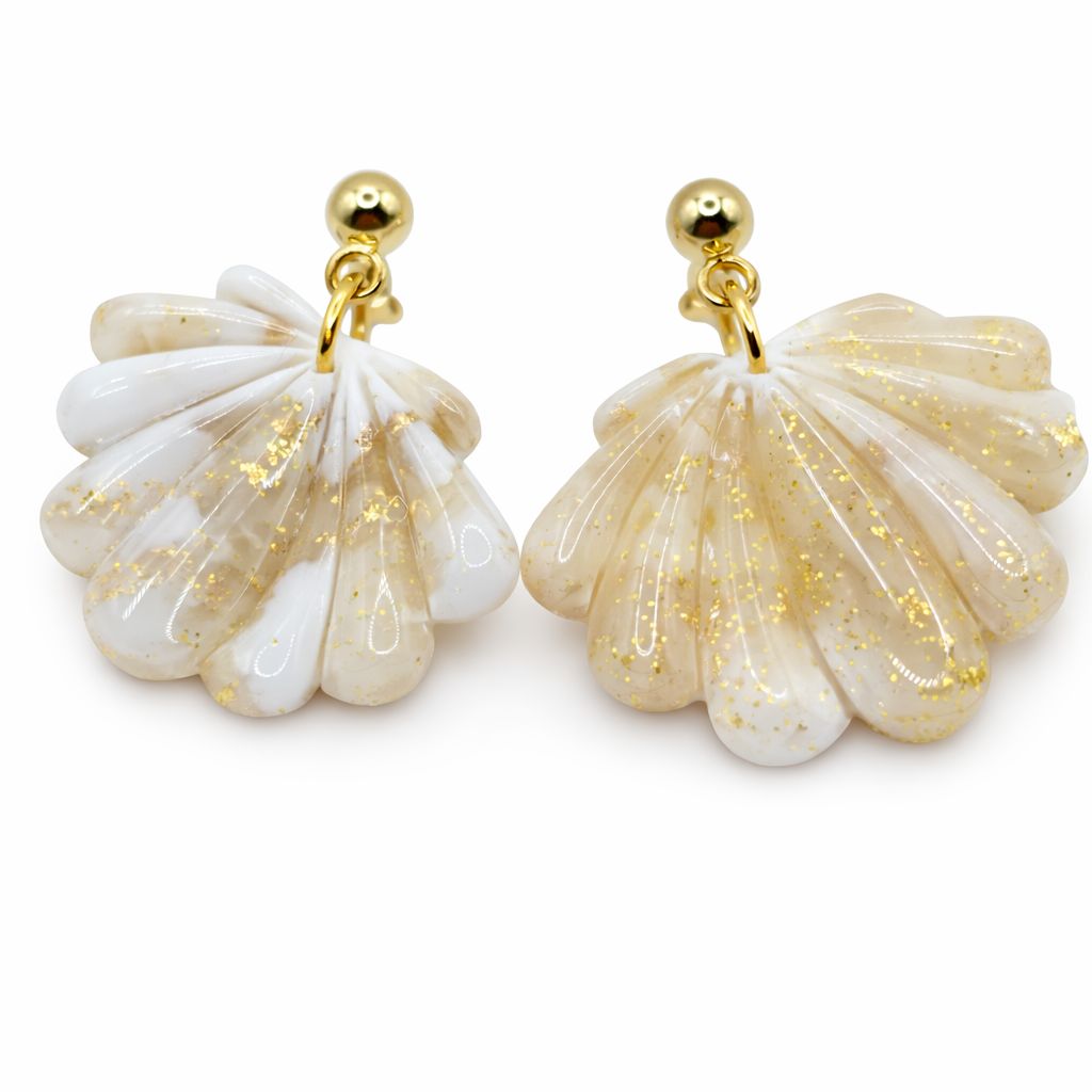 Boucles d’oreilles Éventail Brillant - Nacré & Éclats Dorés - Fait main en France