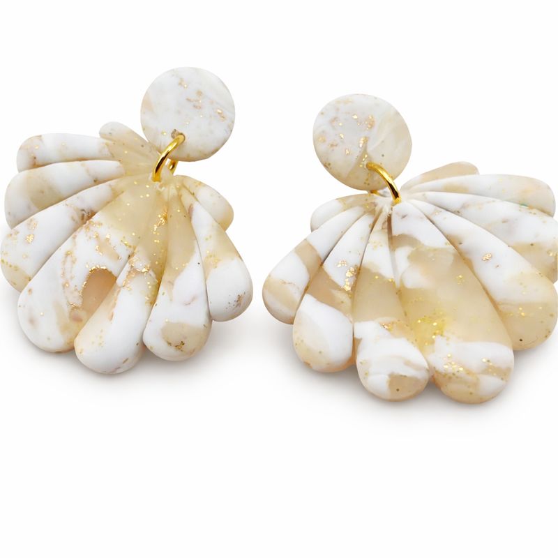 Boucles d’oreilles Éventail Mat - Nuances Pastel & Éclats Dorés - Fait main en France