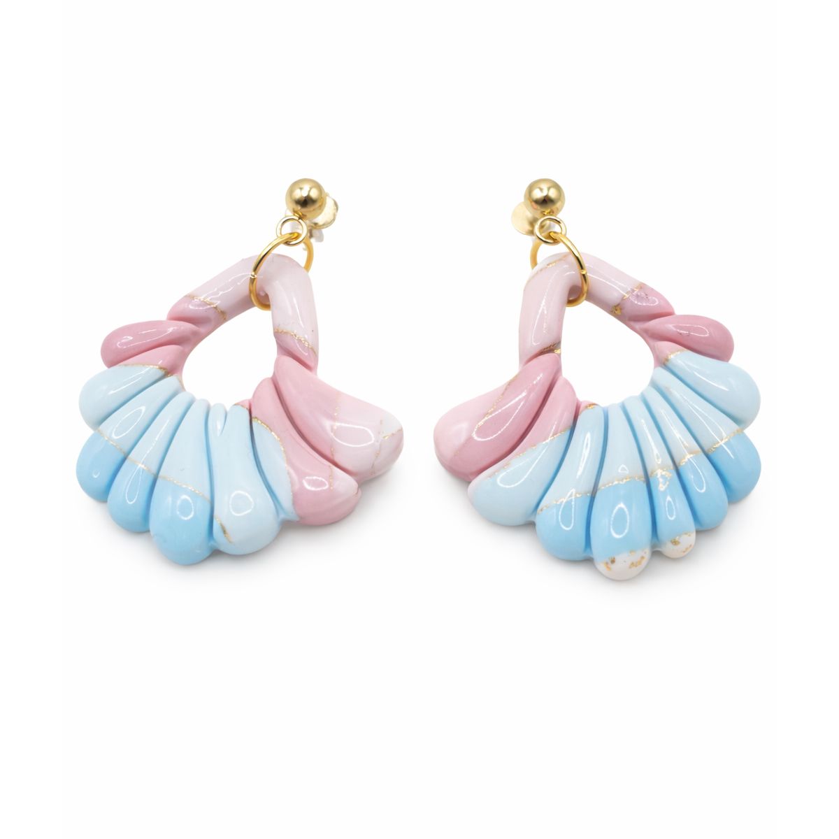 Boucles d’oreilles Éventail Pastel Rose & Bleu - Fait main en France