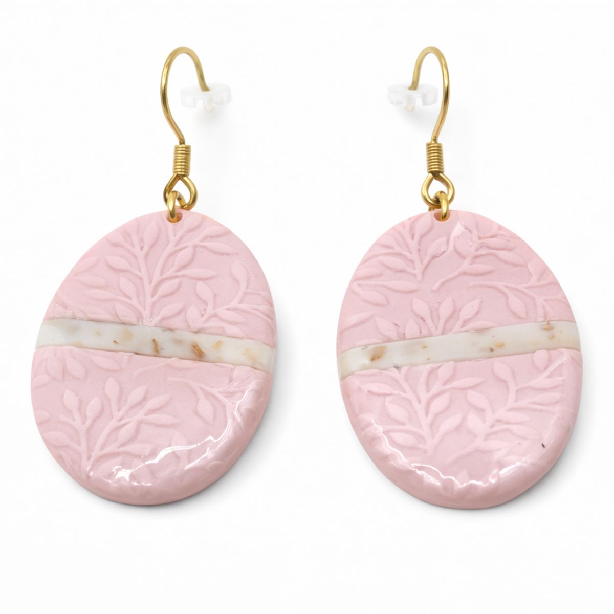 Boucles d’oreilles Ovales Rose Poudré & Ligne Naturelle - Fait main en France