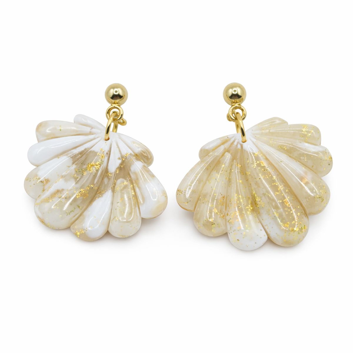 Boucles d’oreilles Éventail Brillant - Nacré & Éclats Dorés - Fait main en France