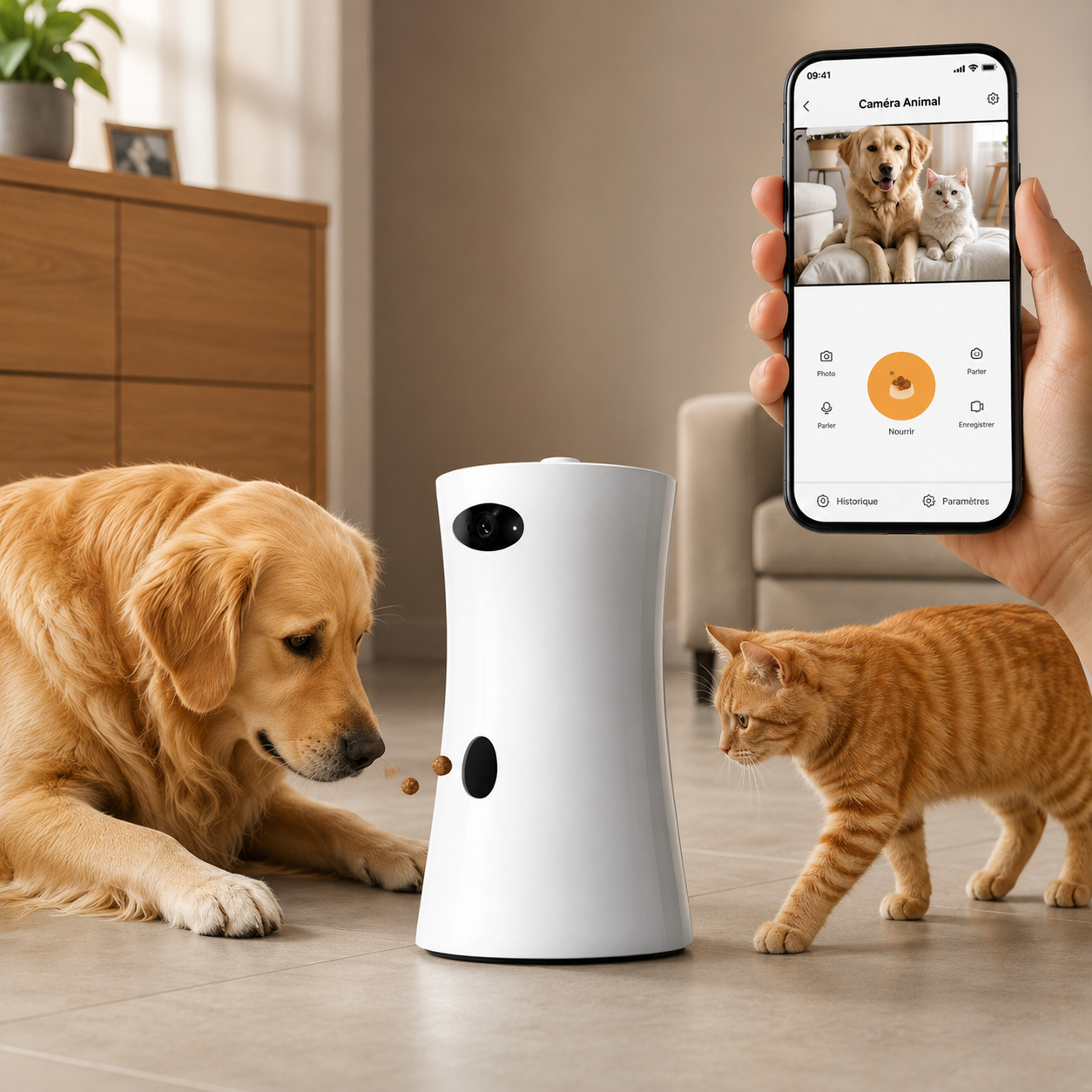Distributeur automatique de friandises pour animaux connecté