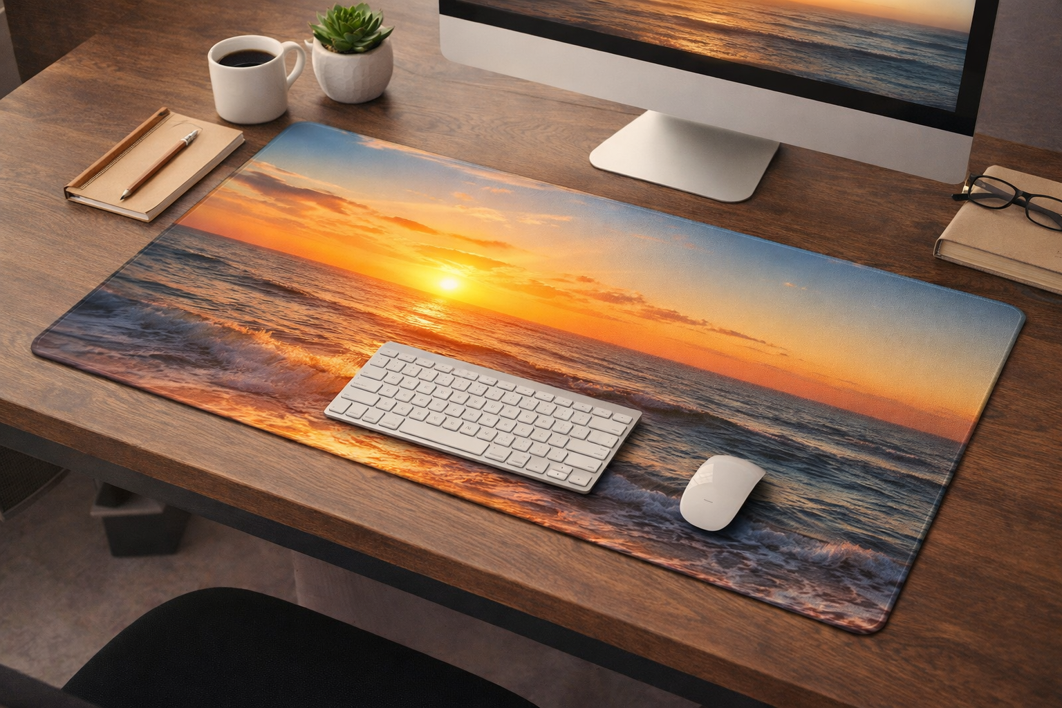 Tapis de bureau coucher de soleil – Grand format premium antidérapant KP