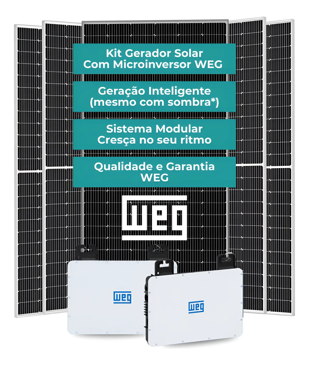 Kit Solar Weg 5,08kwp - 8 Placas 635wp - Microinversor Weg