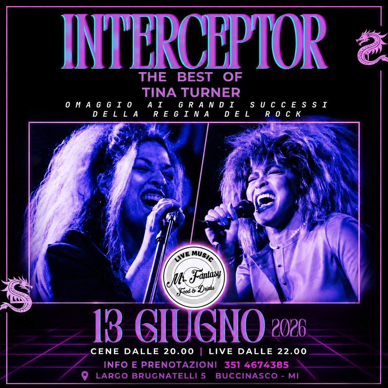 TINA TURNER trib By ANTO MARESCALCO & The INTERCEPTOR BAND - Ingresso + 1 drink - Sab 13 Giugno