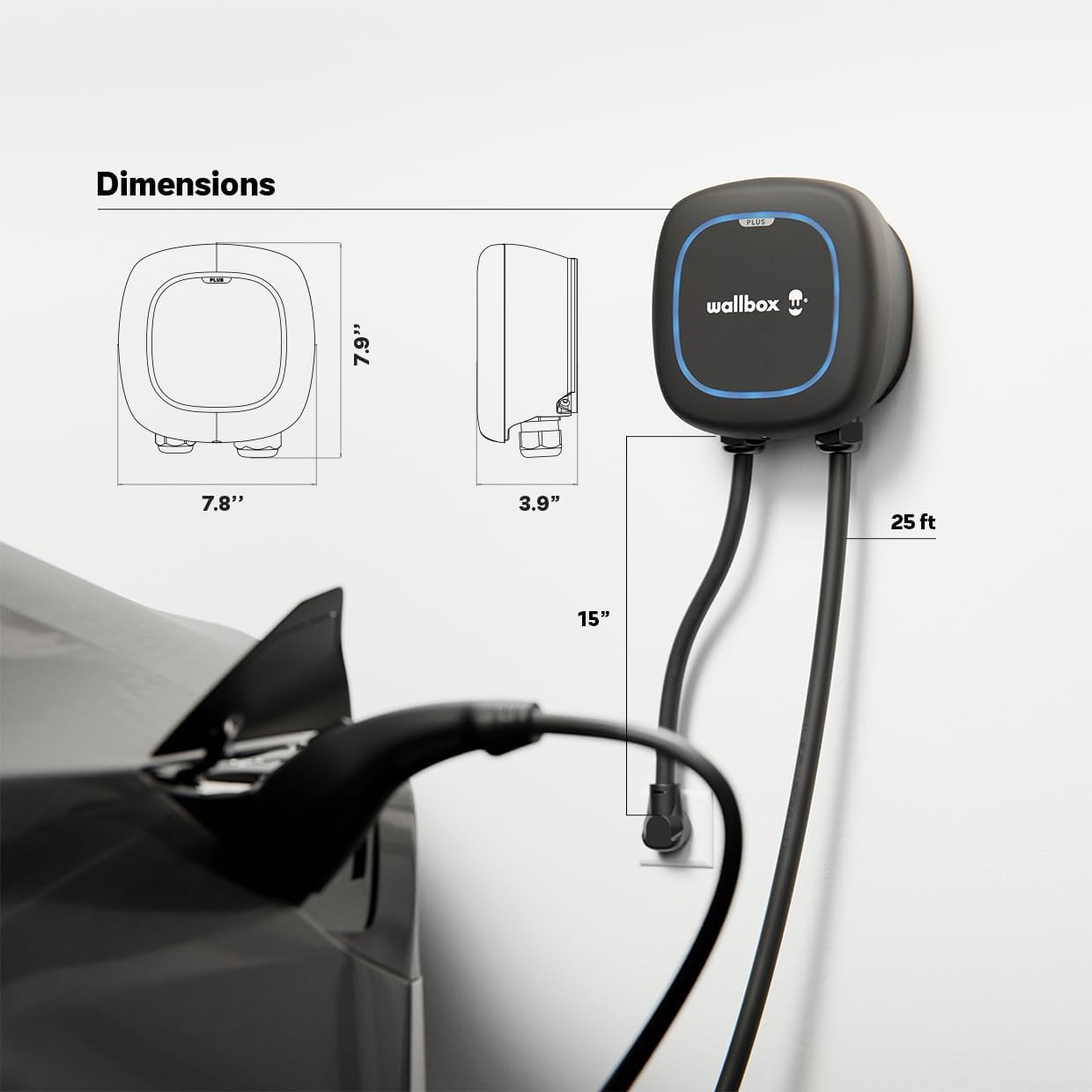 Wallbox Pulsar Plus - Cargador inteligente para vehículos eléctricos de nivel 2, 40 A, ultracompacto, compatible con WiFi, Bluetooth, Alexa/Google Home, con certificación UL, cable de 25 pies, EVSE