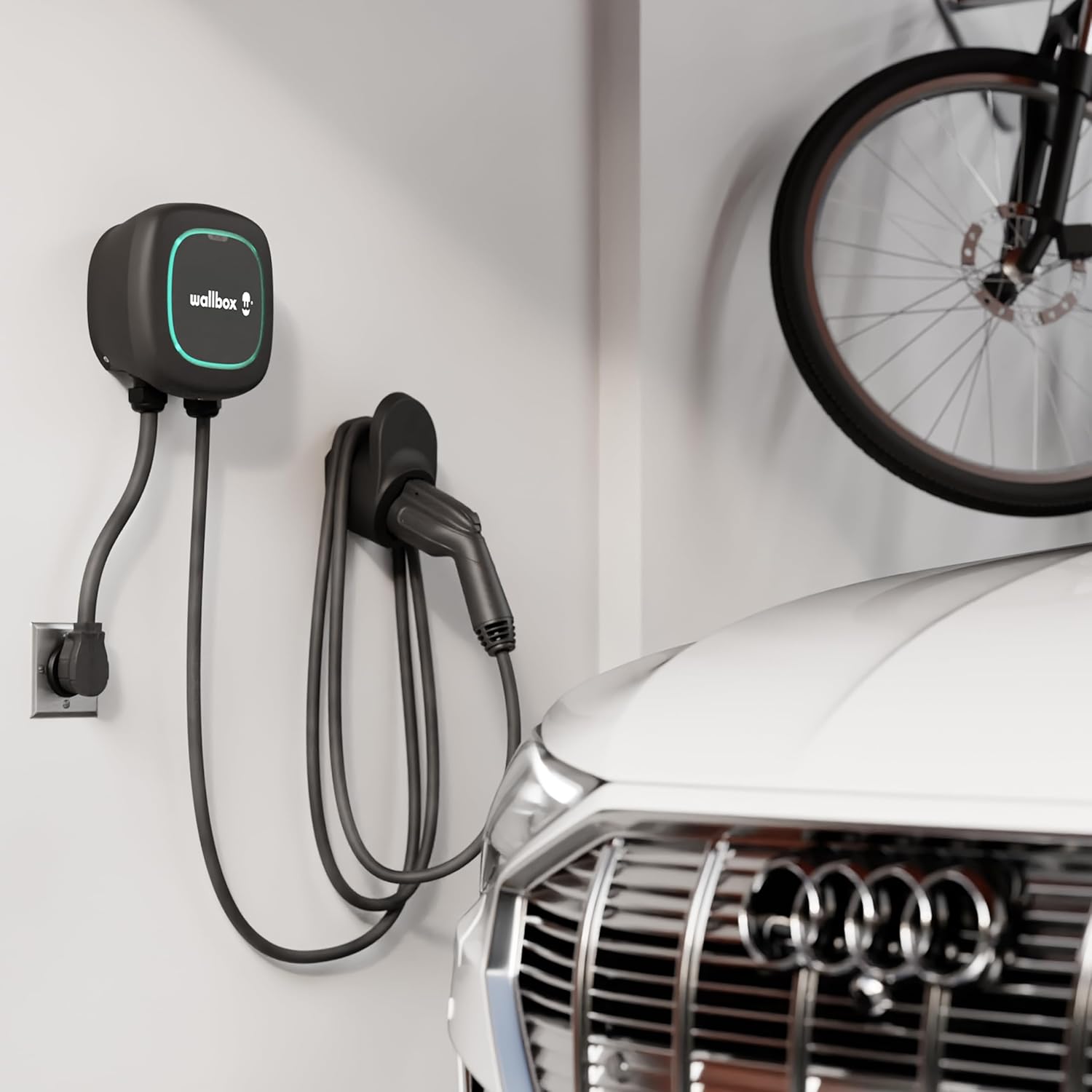 Wallbox Pulsar Plus - Cargador inteligente para vehículos eléctricos de nivel 2, 40 A, ultracompacto, compatible con WiFi, Bluetooth, Alexa/Google Home, con certificación UL, cable de 25 pies, EVSE