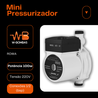 Mini Pressurizador de Água Rowa RW9 Cerâmica 100W 220V