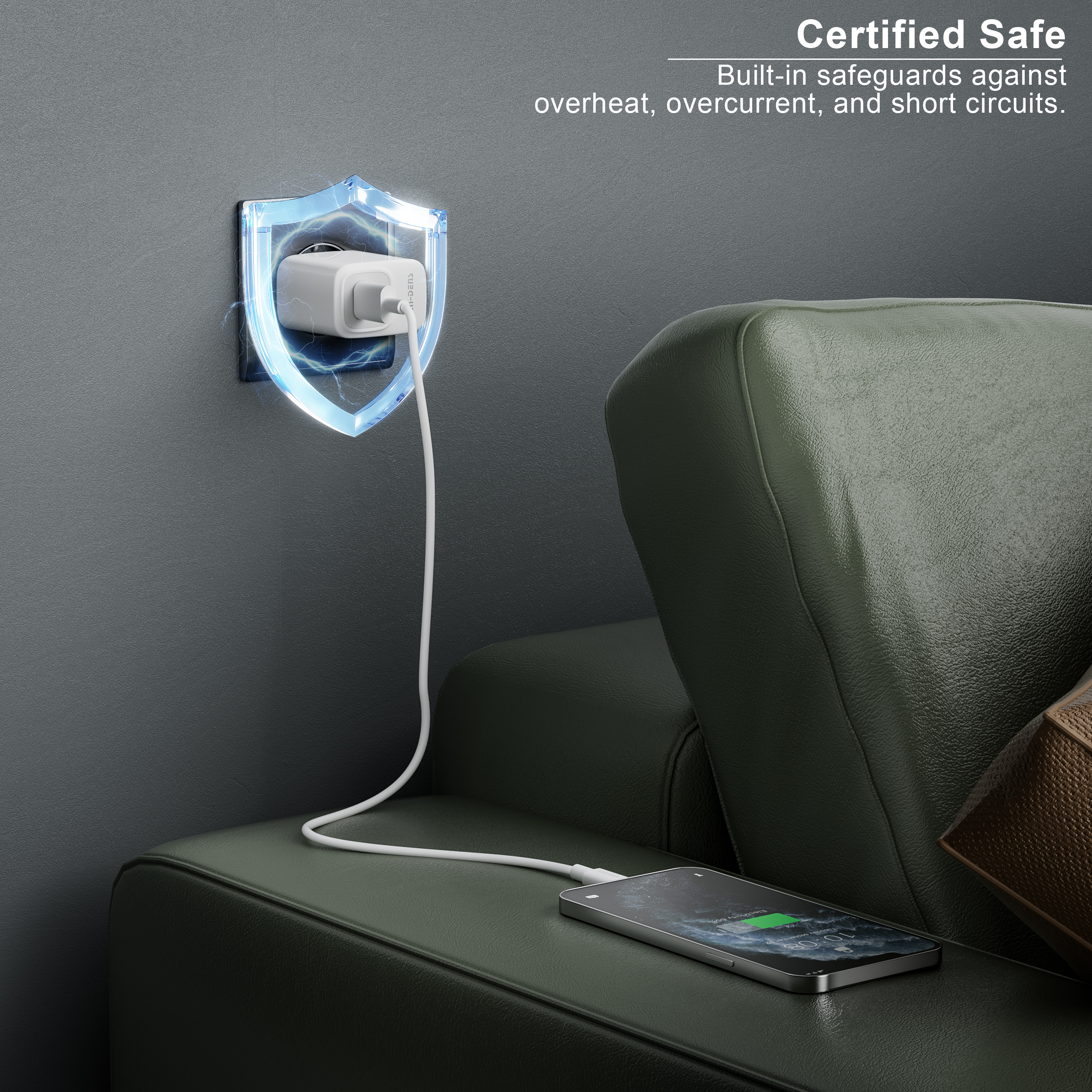 20W Snellader USB-C + USB-A – Power Delivery Fast Charger – Dual Port Oplader – iPhone & Samsung – zwart