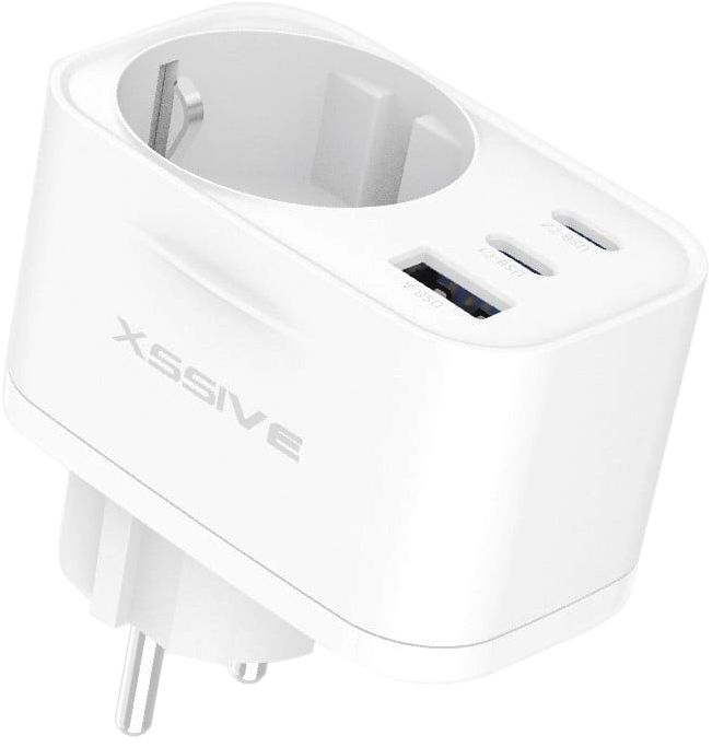 Xssive 30W GaN Snellader met Stopcontact – USB-C + USB-A + AC Outlet – Power Delivery Fast Charger – Wit (XSS-AC82)