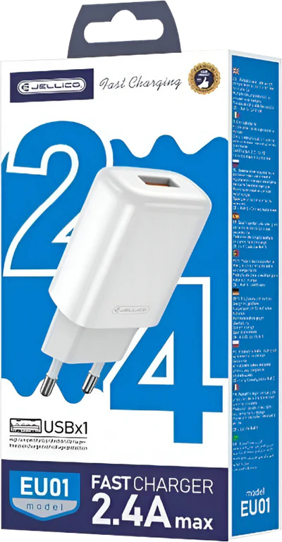 Jellico EU01 Oplader + Lightning Kabel – 2.4A USB-A Snellader Set voor iPhone & iPad – Complete Charger Kit – Wit