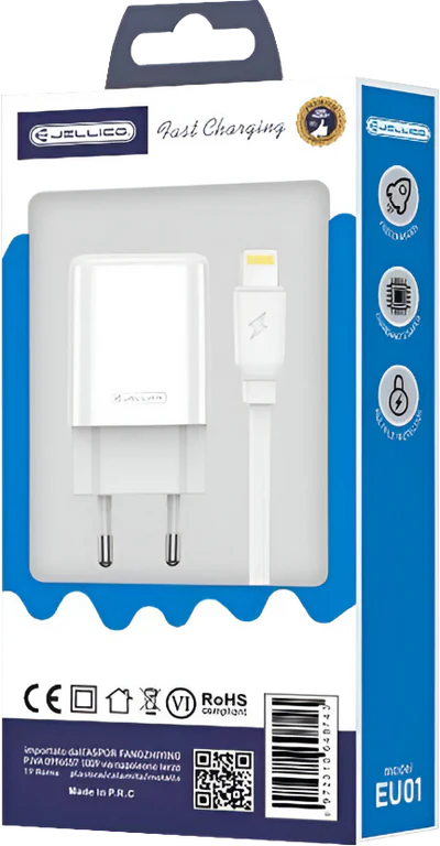 Jellico EU01 Oplader + Lightning Kabel – 2.4A USB-A Snellader Set voor iPhone & iPad – Complete Charger Kit – Wit