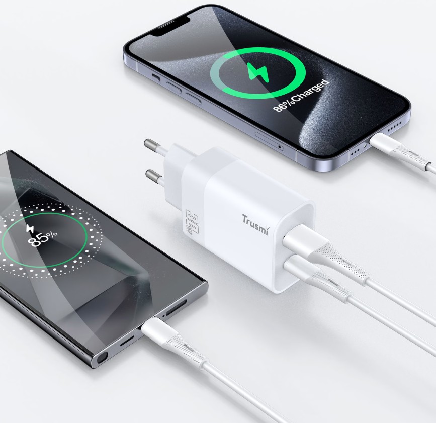 TRUSMI 30W GaN Snellader USB-C + USB-A – PD & QC Fast Charger – Dual Port Oplader – iPhone & Samsung – Wit (CH02-038)