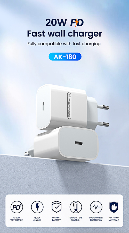 Jellico 20W USB-C Snellader – PD Fast Charger AK180 – Compacte Wall Charger – iPhone & Samsung – Wit