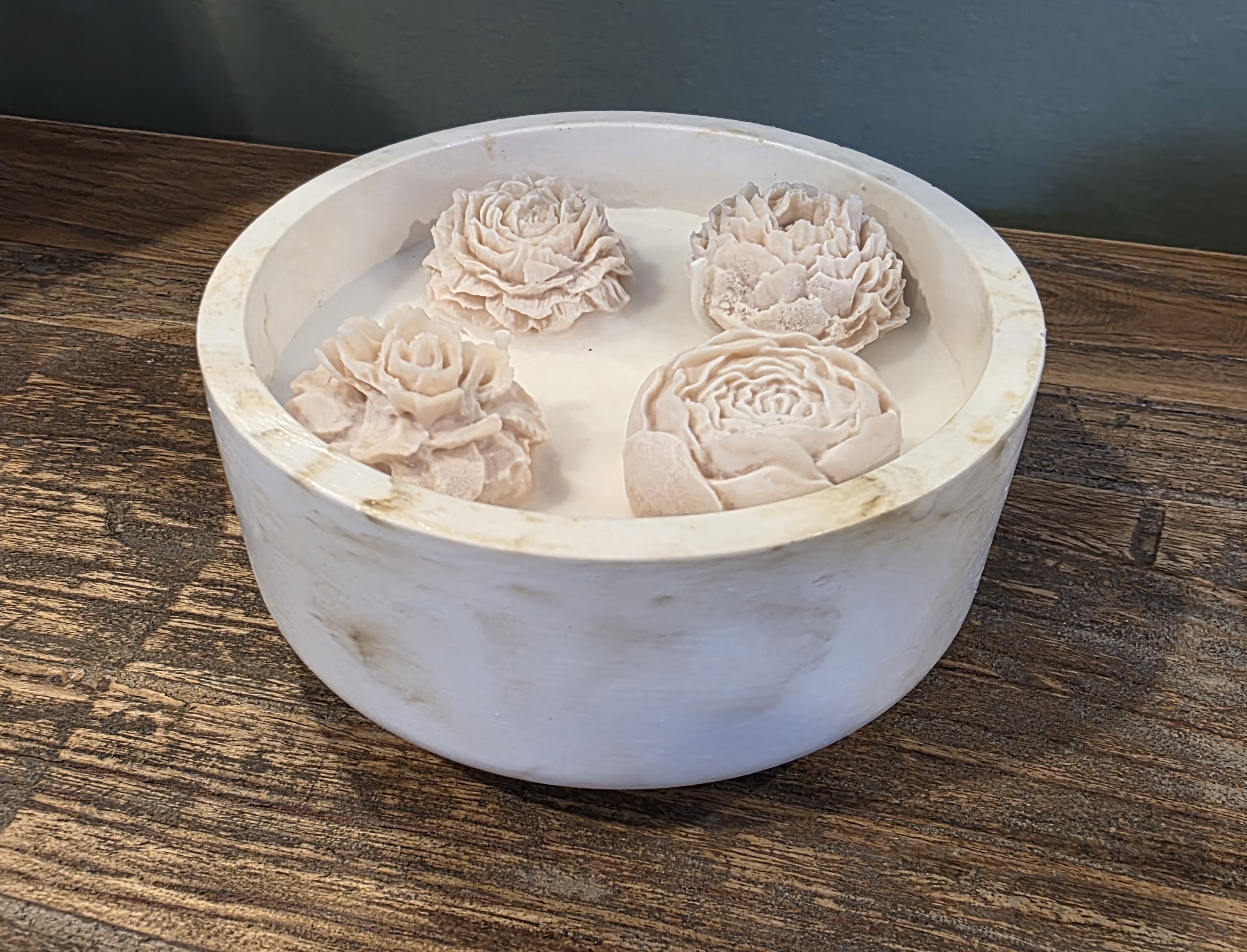 Marble Bowl with Decorative Flowers
