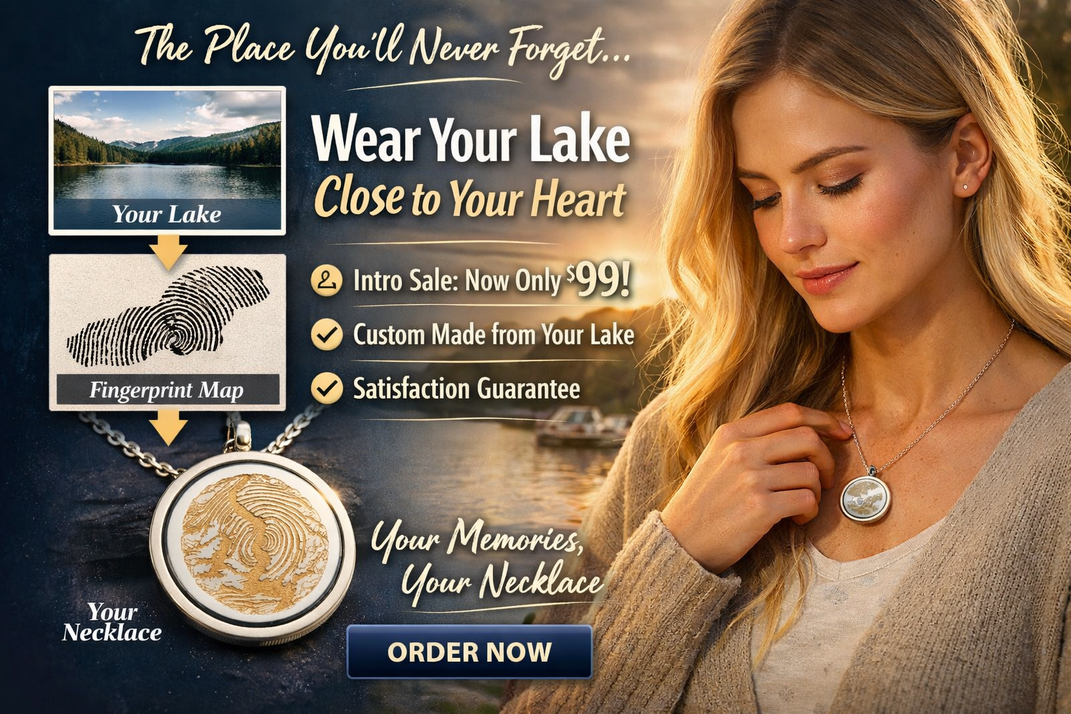 The Lake Fingerprint Collection Necklace - Turn Your Favorite Lake Into a Fingerprint Necklace