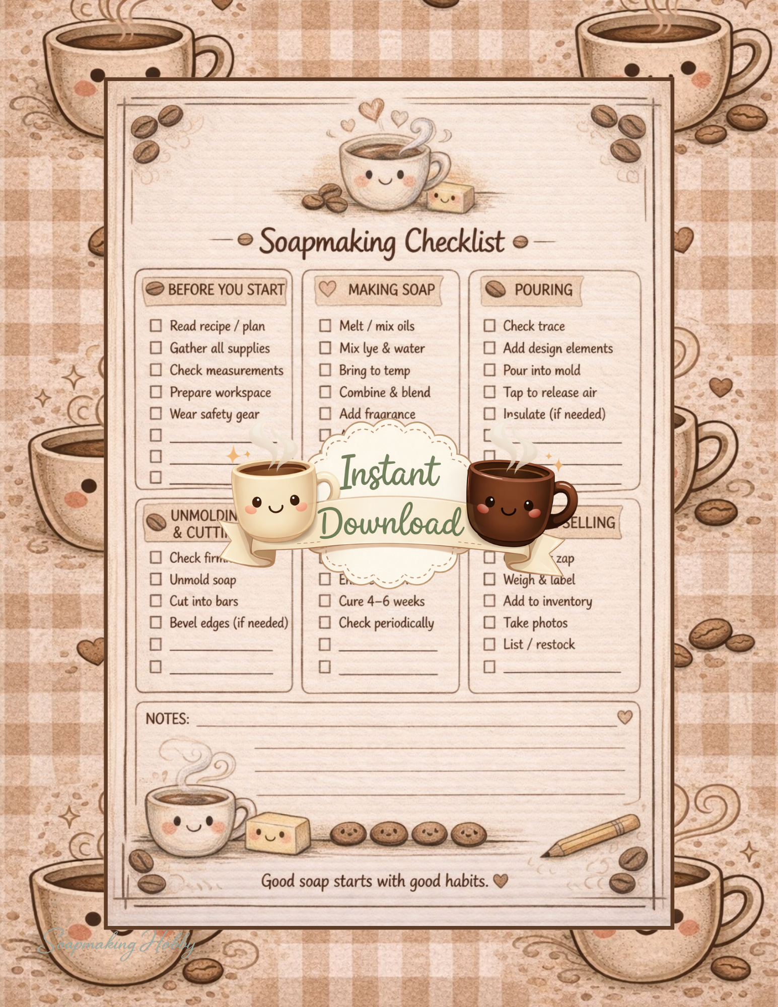 Coffee Soapmaking Journal Printable Bundle | Soap Batch Log, Recipe Planner, Soap Business Tracker, Handmade Soap Organizer PDF