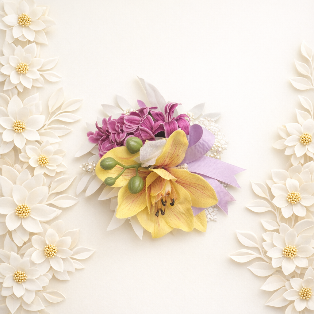 Purple and Yellow Wrist Corsage