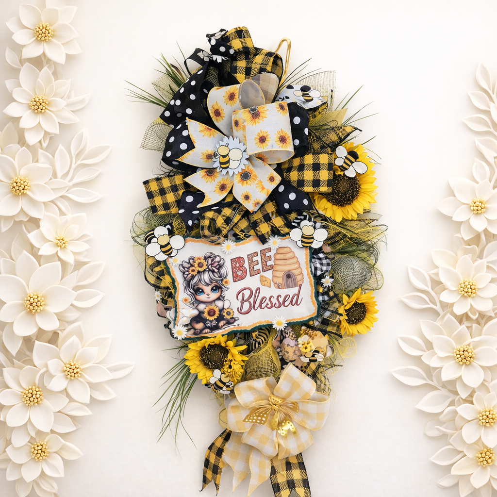 Bee Blessed Floral Door Wreath