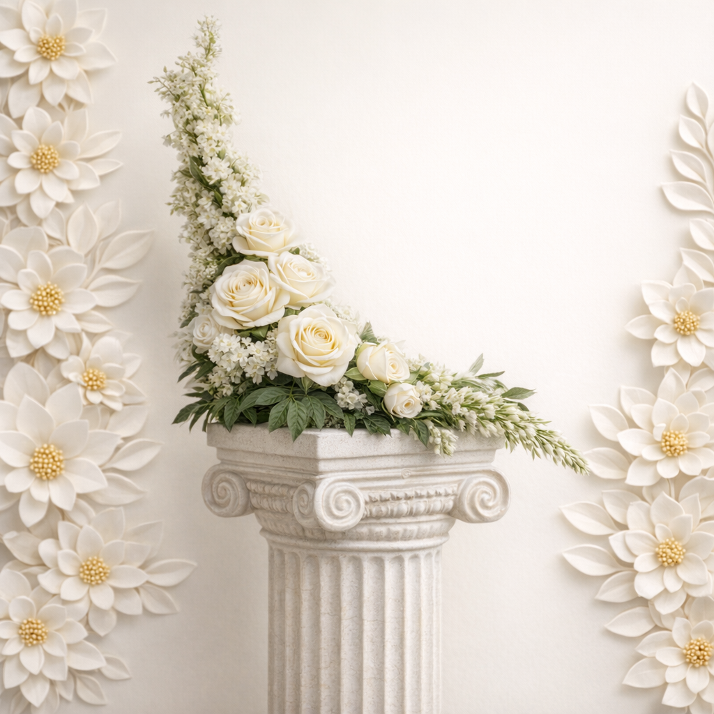 Elegant White Rose Floral Casket Corner Arrangement