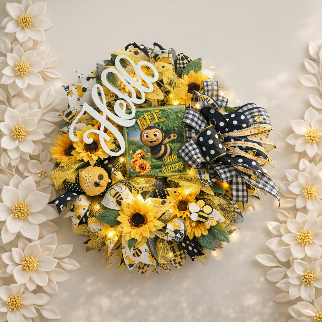 Bee-Themed Floral Welcome Wreath
