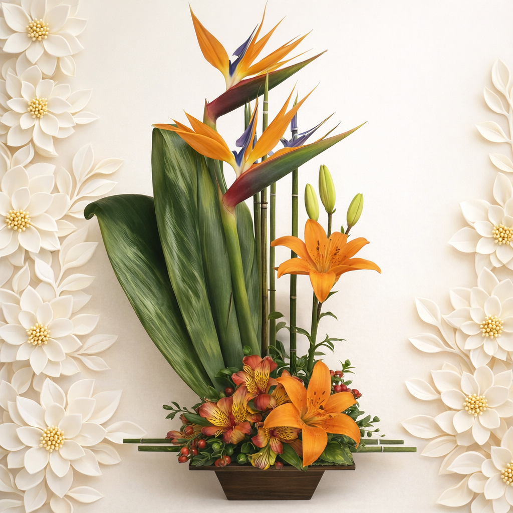Tropical Ikebana Elegance Floral Arrangement