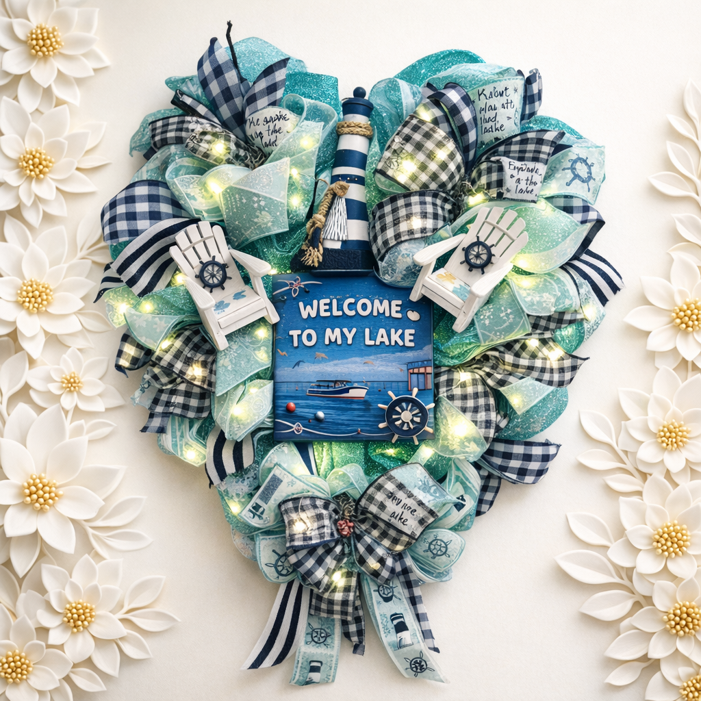 Lake Welcome Heart Wreath