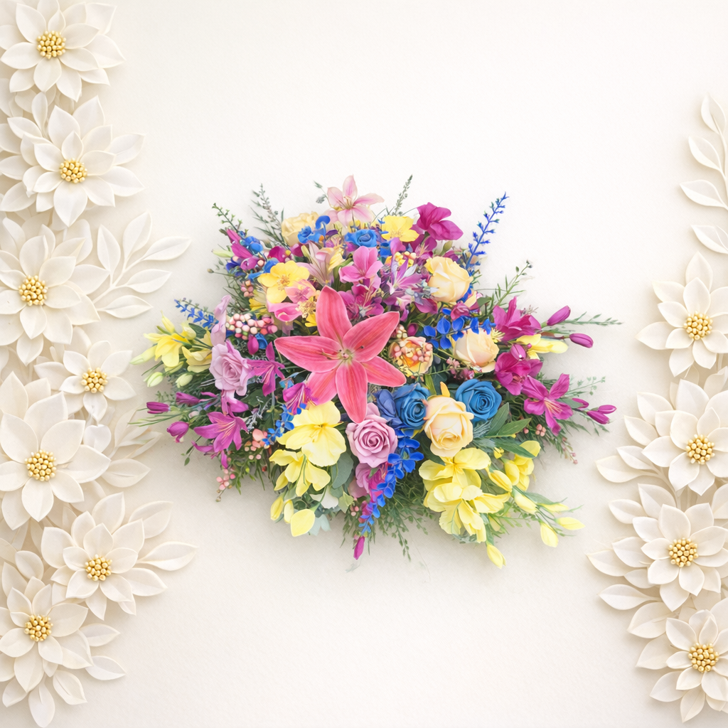 Vibrant Spring Half-Casket Spray/Headstone Saddle