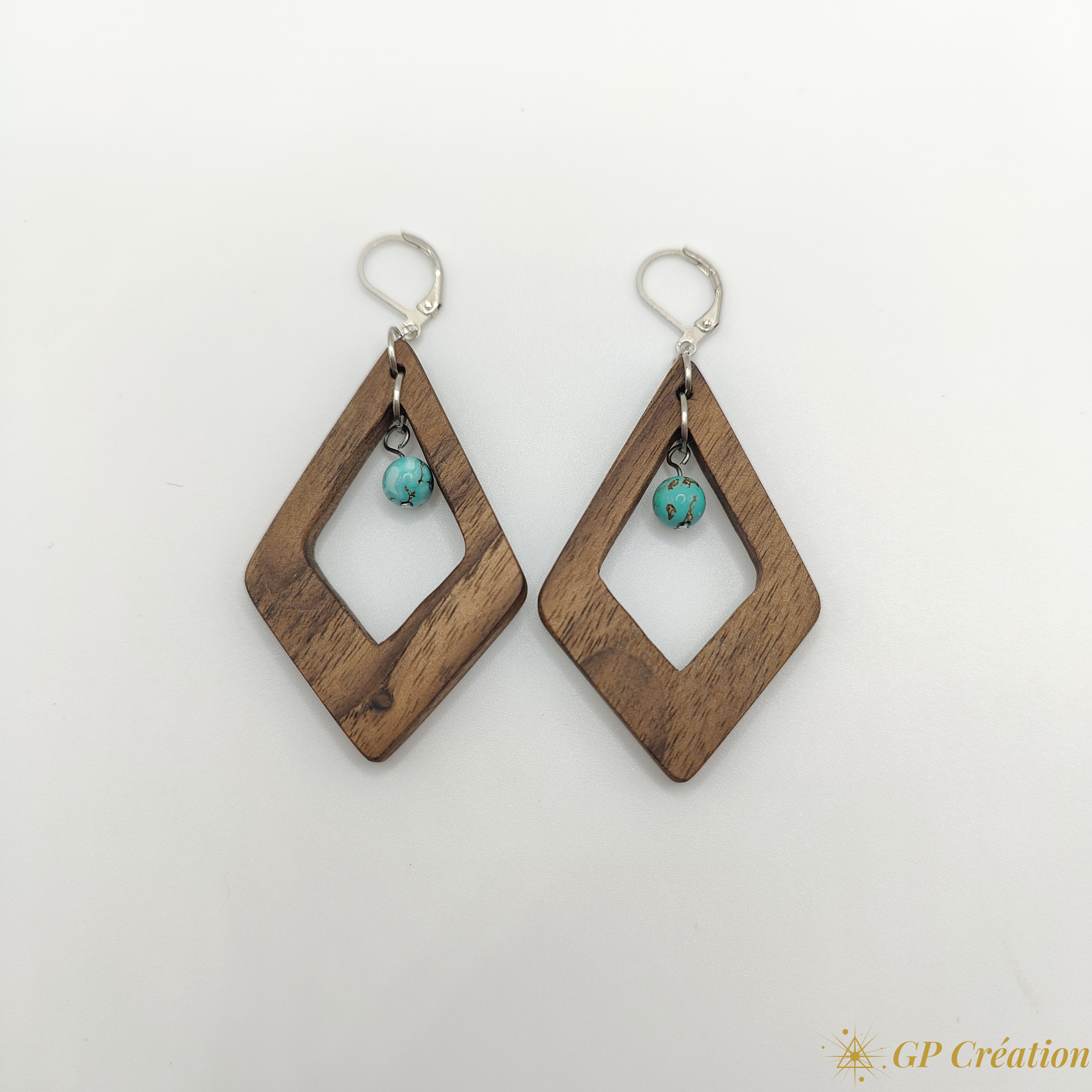Boucles d'oreilles noyer et turquoise