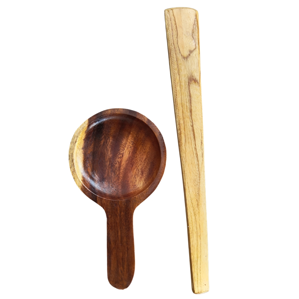 Combo Ragi Ball Making Wooden Spoon and Stick 