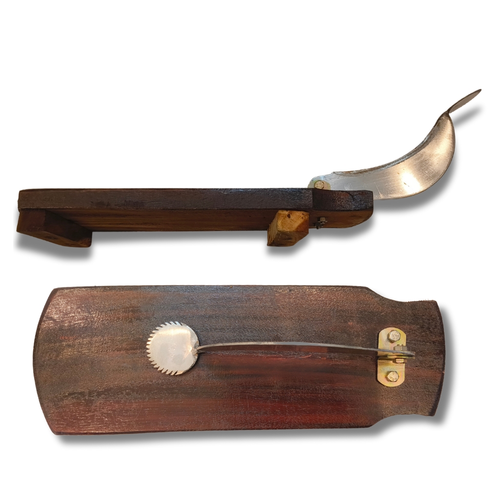 Traditional Wooden Coconut Scraper with Stainless Steel Blade