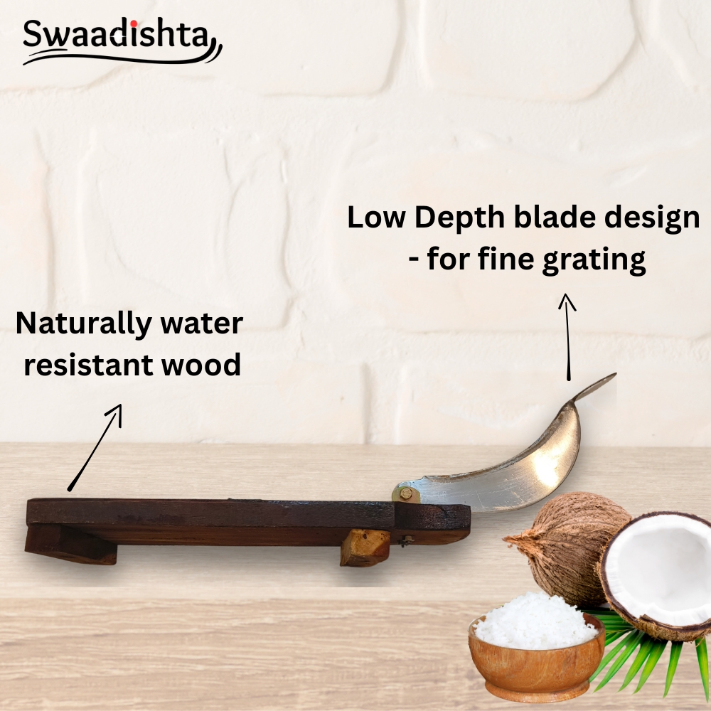 Traditional Wooden Coconut Scraper with Stainless Steel Blade