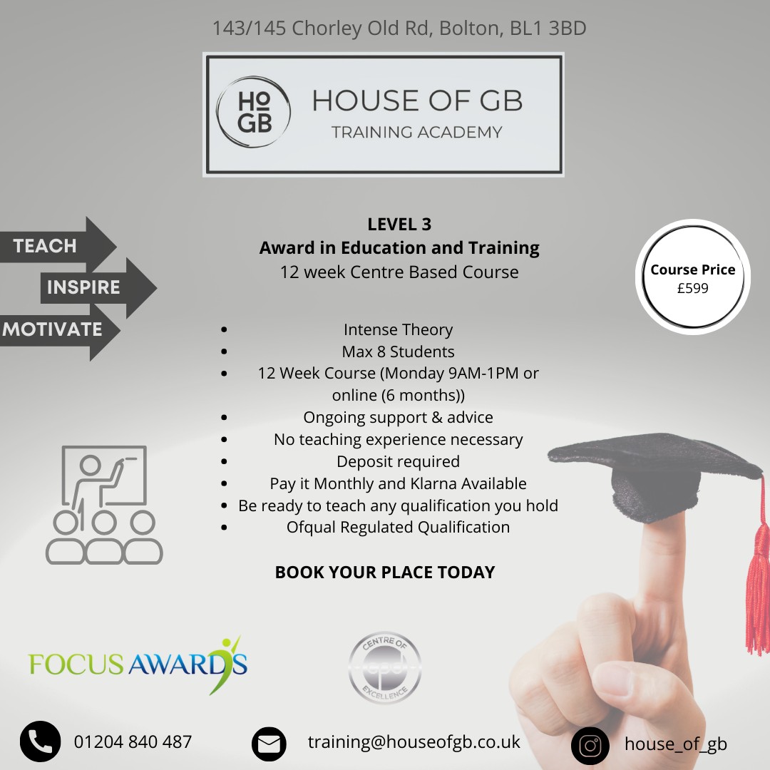 Level 3 Education and Training Award - Focus Awards - Ofqual Regulated