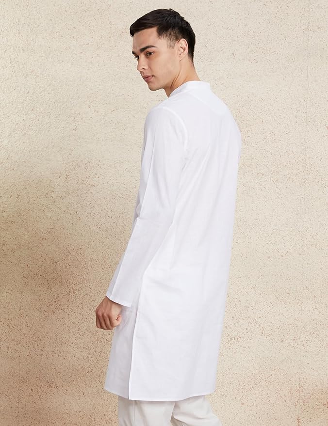Men's 100% Cotton Solid Long Length Casual Kurta - Regular Fit (Available in Plus Sizes)