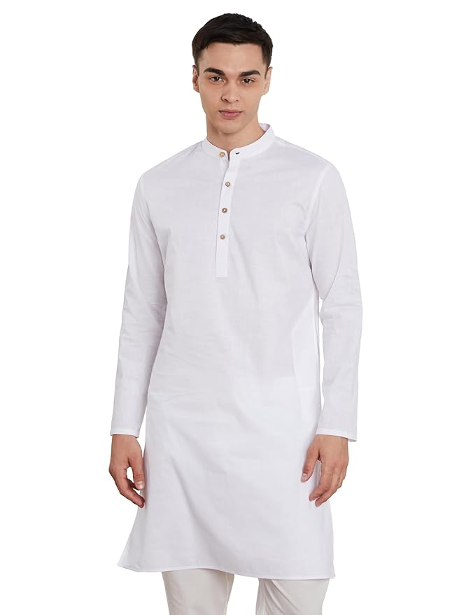 Men's 100% Cotton Solid Long Length Casual Kurta - Regular Fit (Available in Plus Sizes)