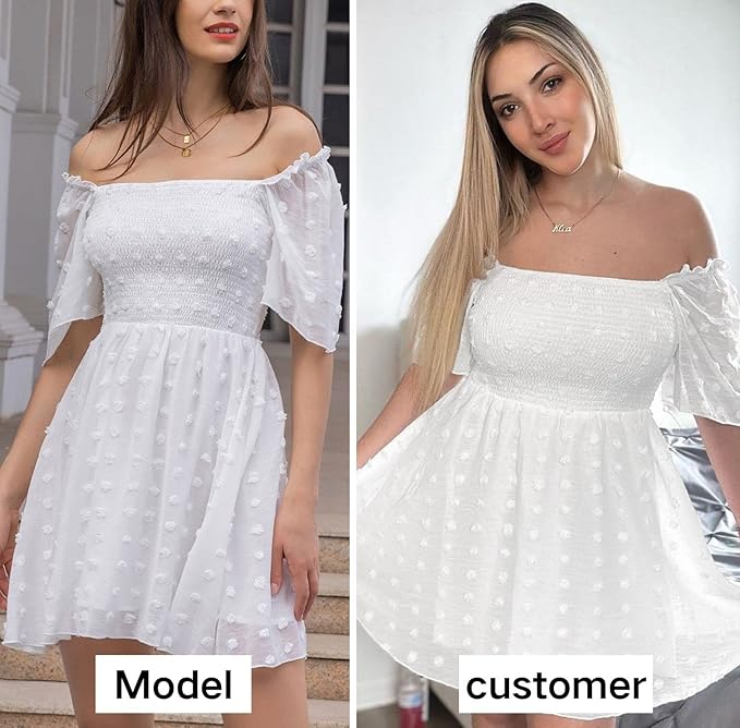 EXLURA Women's 2026 Summer Casual Square Neck Dresses Ruffle Short Sleeve Swiss Dot Flowy Mini Dress