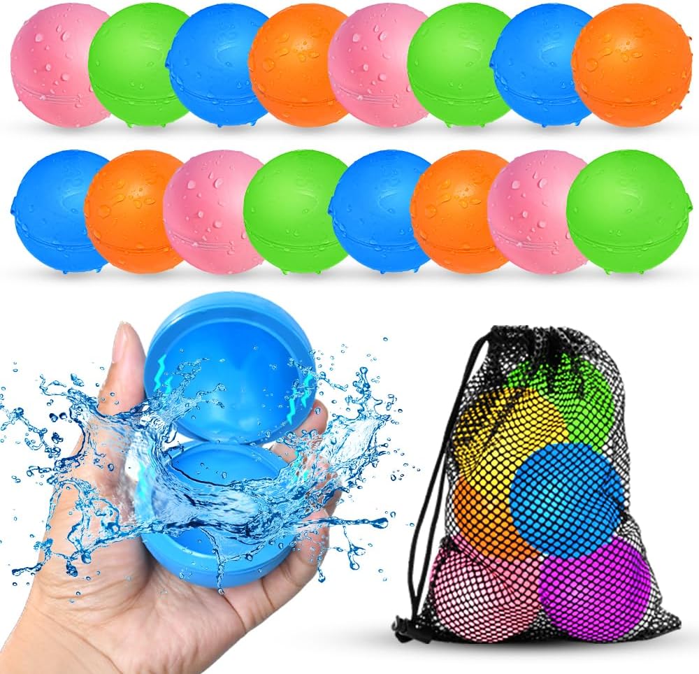 16Pcs Reusable Water Balloons for Kids, Pool Beach Water Toys for Boys and Girls, Summer Toy for Outdoor Games