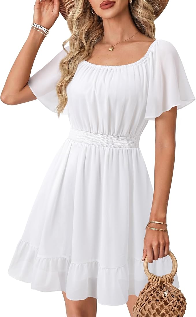Timeson Womens Summer Dresses 2026 Ruffle Sleeves Elegant Flattering Chiffon Sundress